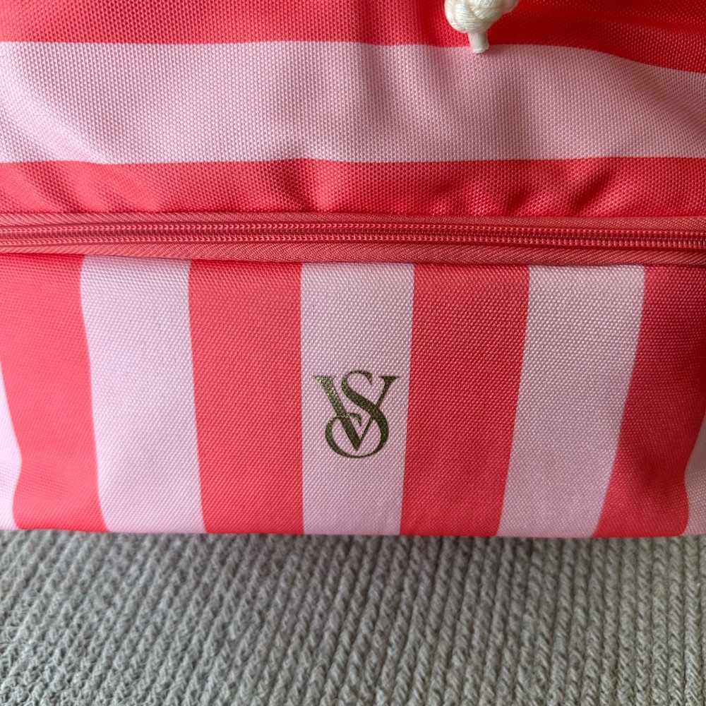 Victoria’s Secret Pink Coral Striped Drawstring Cooler Backpack NEW - Picture 9 of 14